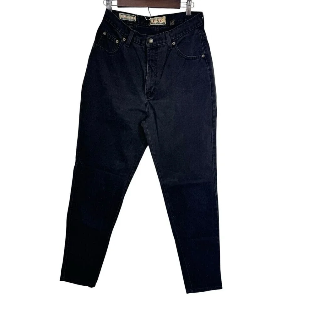 Vintage EXP Jeans By Express Tapered HighWaist Black Denim Pants Size 13/14 Rare